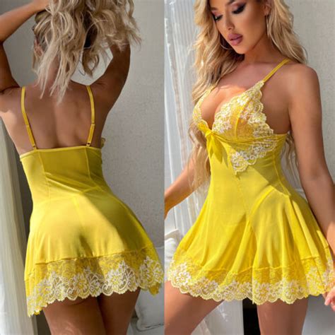 Yellow Women Lace Lingerie Babydoll Dress Strap Chemise Sleepwear Sexy Nighty Ebay