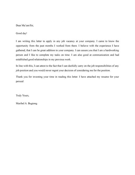 Application Letter Dear Maam Sir Good Day I Am Writing This Letter