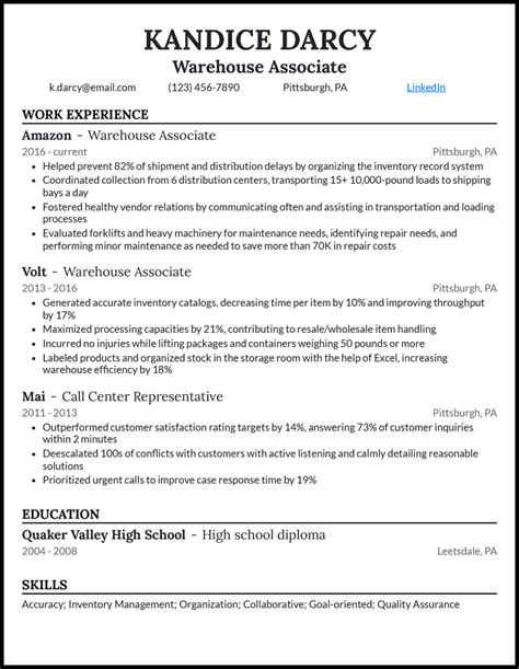 Warehouse Associate Resume Examples That Work In