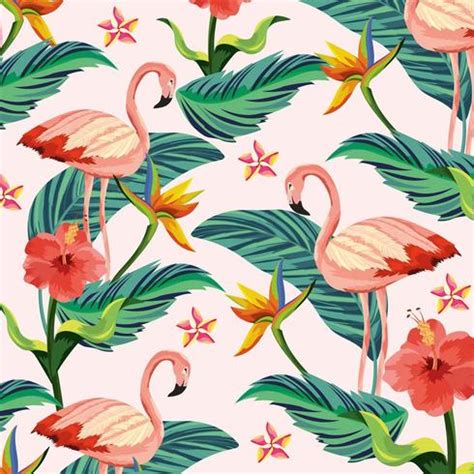 Flamingos Tropicais Fundo De Plantas E Folhas De Flores