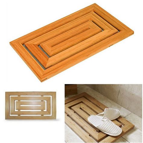 Bamboo Wooden Duck Board Wood Rectangular Slatted Oval Shower Bath Mat