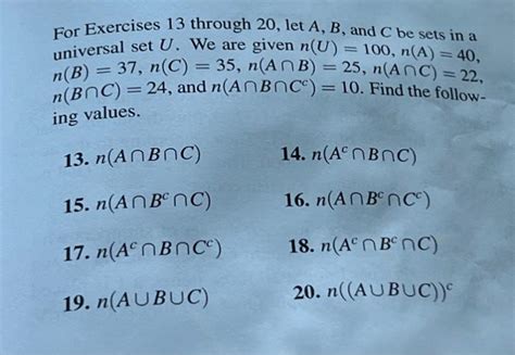 Solved For Exercises 13 Through 20 Let A B And C Be Sets