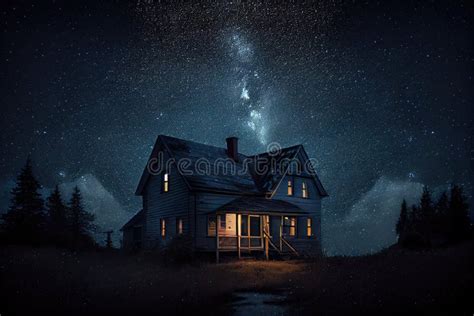 House, with View of the Starry Sky, during Night Time Stock Illustration - Illustration of house ...