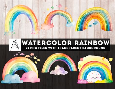 Rainbow 21 Png Clipart Watercolor Rainbow Bundle Junk Journal