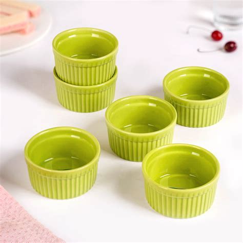 Set Of 6 Ceramic Souffle Ramekin Green Online Premium Baking Dish