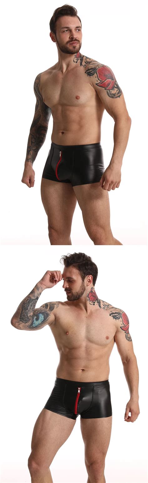 Gay Boxer Briefs CAVE HERO Red Crotch Zipper Faux Leather Boxers