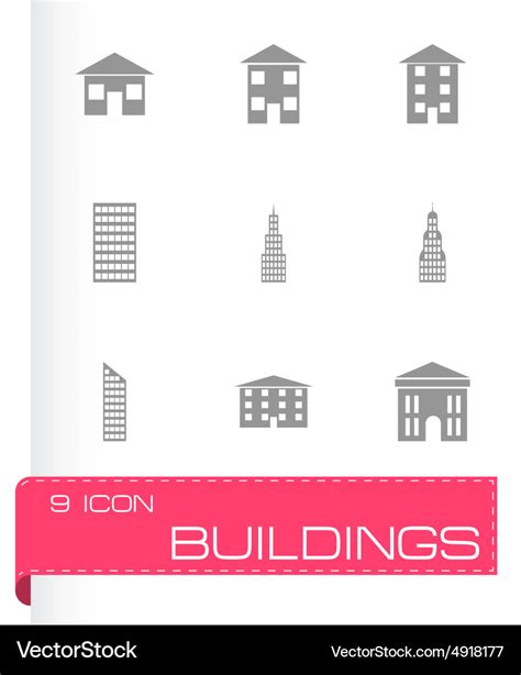 Black Buildings Icon Set Royalty Free Vector Image