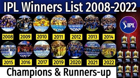 Ipl Winners And Runners Up List 2008 To 2022 Indian Premier League Ipl