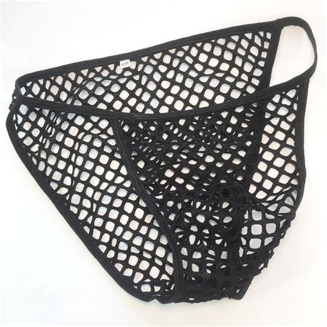 K Sexy Mens String Bikini Contoured Pouch Stretchy Lace Floral Big Net Black Ebay