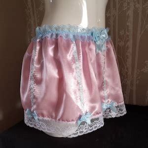 Baby Blue Satin Bikini Panties Pink Skirted Sissy Knickers Lace Ribbon Bows Made To Order