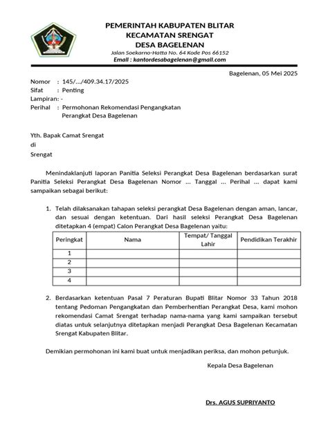 surat permohonan rekom camat