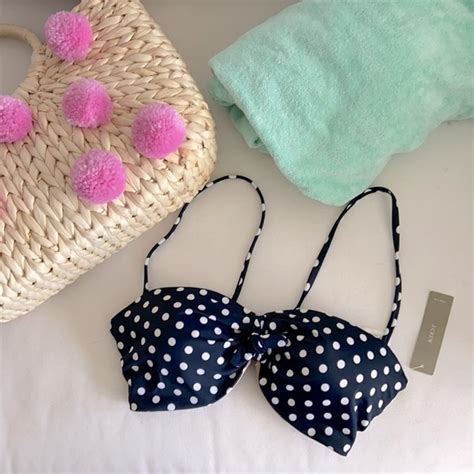 J Crew Swim J Crew Navy Blue Dotty Underwire Polka Dot Bikini Bandeau Swimsuit Top Poshmark