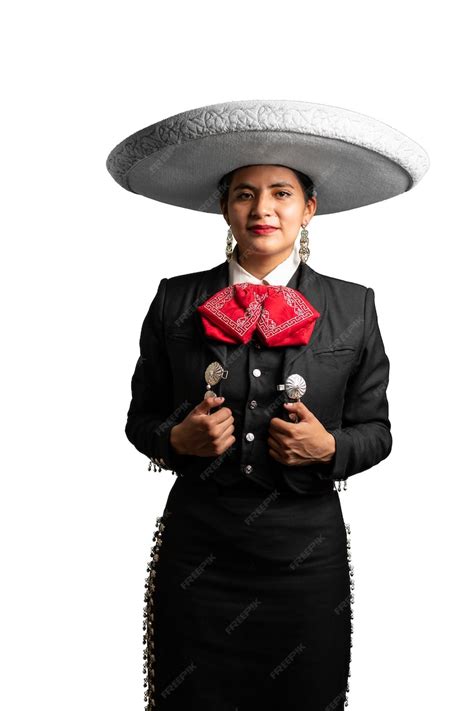Premium Photo Female Mexican Mariachi Woman Smiling Using A