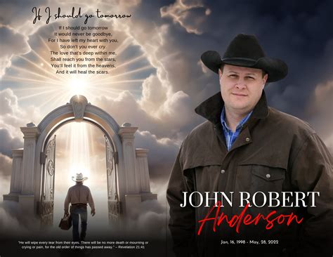 Cowboy Heaven Funeral Program Template Memorial Announcement, Obituary