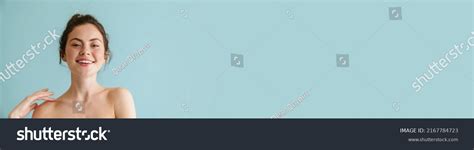 Halfnaked Brunette Woman Smiling Looking Camera Stock Photo 2167784723 Shutterstock