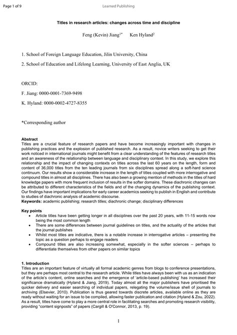 (PDF) Titles in research articles: Changes across time and discipline