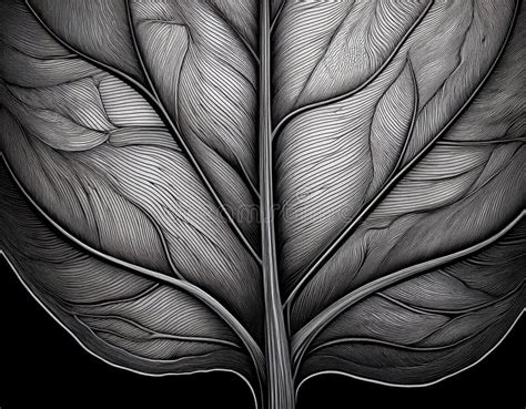 Monochromatic Closeup Leaf Illustration Detailed Veins and Edges Texture Focus Stock Photo ...