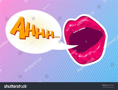 Pop Art Woman Lips Sexy Mouth Stock Vector Royalty Free 609797537