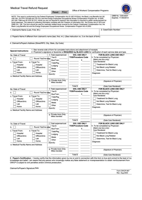 Fillable Owcp Form 957 Printable Forms Free Online