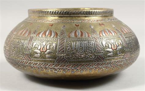 Sold Price A Fine Large 19th Century Syrian Damascus Silver And Copper Inlaid Brass Bowl