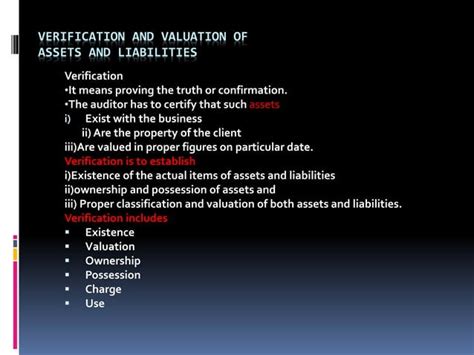 Verification And Valuation Of Assets And Liabilities Ppt