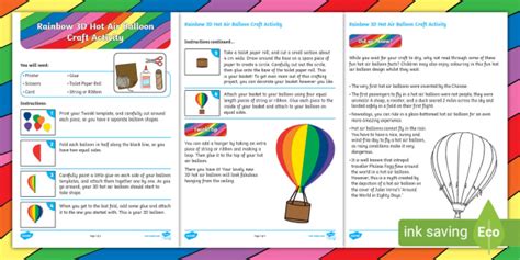 Rainbow 3D Hot Air Balloon Craft Activity