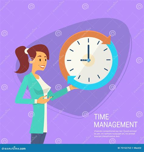 Business Woman With Clock Time Management Concept Stock Vector