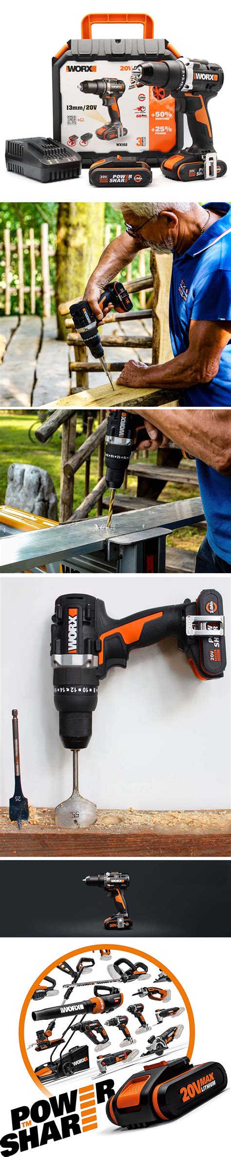 WORX WX102 20Volt/2.0Ah Li-ion Çift Akülü Kömürsüz Profesyonel Şarjlı ...