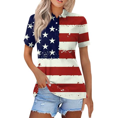 Gipqjk 4th Of July Womens T Shirts Short Sleeve Polo Collared Tops