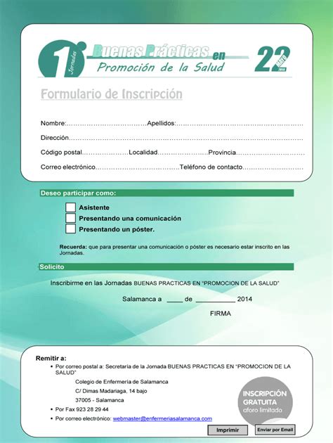 Fillable Online Formulario De Inscripci N Enfermeriasalamanca Fax