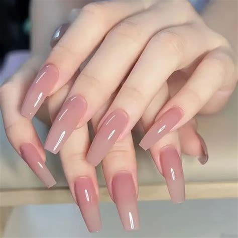Final Price Glossy Nude Pinkish Gentle And Sweet Press On Nail Short Square Acrylic Nails