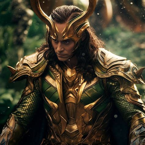 Loki In The Avengers Movie With Horns And Armor On His Head Standing