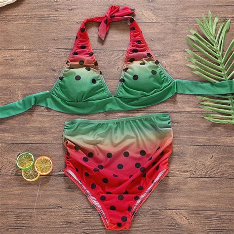 Women Watermelon Print Bikini Set Push Push Up Bra Swimsuit Bathing Beachwear For Occasion Daily