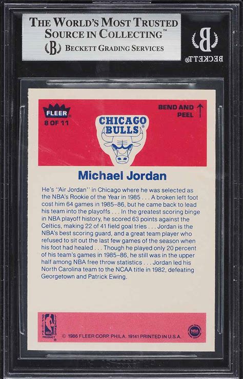 1986 Fleer Sticker Michael Jordan ROOKIE 8 BGS 8 5 NM MT On Fanatics