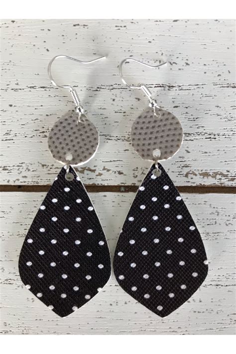 Unique Handmade Leather Earrings Black And White Polka Dots Trendy