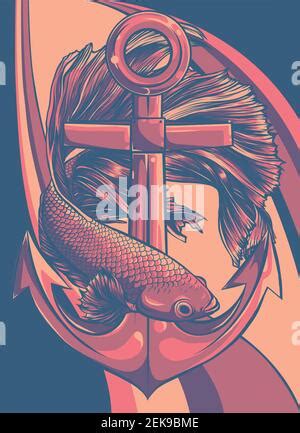 Fish Around The Anchor Vector Illustration Design Stock Vector Image