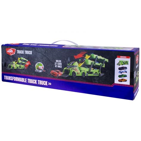 Комплект транспортер камион със зелена трансформируема писта включени коли тип Hot Wheels