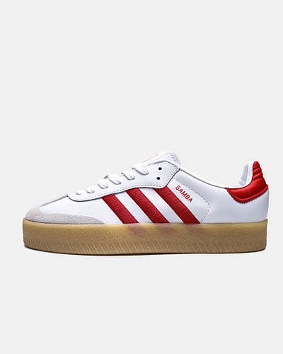 Кеды женские кожаные адидас белые с красными полосками Adidas Samba ...
