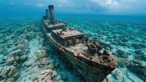 Exploring the Depths of Maritime History a Sunken Ship Encrusted with ...