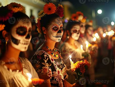 AI generated Mexican holiday Day of the Dead, Aztec celebration when