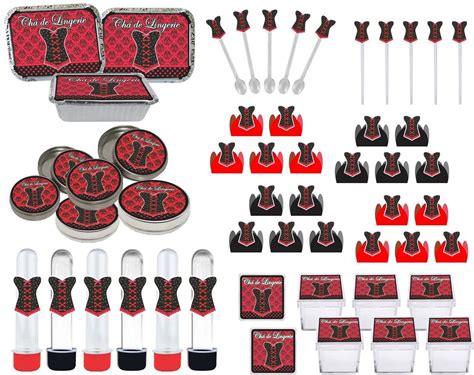 Kit Festa Ch De Lingerie Vermelho E Preto Pe As Elo