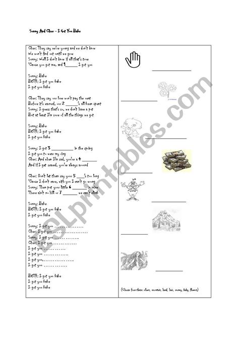 I Got You Babe By Sonny And Cher Esl Worksheet By Baranyat