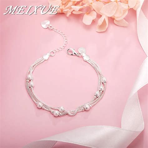 Pulsera De Cadena De Cuentas Geom Tricas Para Mujer Abalorios De Plata