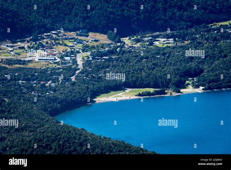 Lake Rotoiti, and St Arnaud village, from Paddys Track, Nelson Lakes National Park, South Island ...