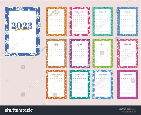 12 Month 2023 Calendar Template Layout Stock Vector (Royalty Free ...