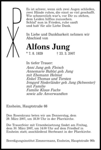 Traueranzeigen Von Alfons Jung Saarbruecker Zeitung Trauer De