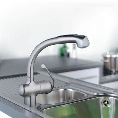 Grohe Ladylux Plus Stainless Steel 1 Handle Deck Mount Pull Out Kitchen