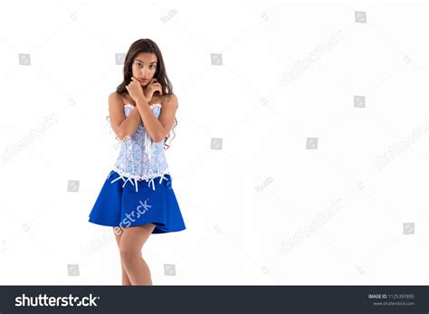 Brunette Girl Long Hair Blue Corset Stock Photo Shutterstock