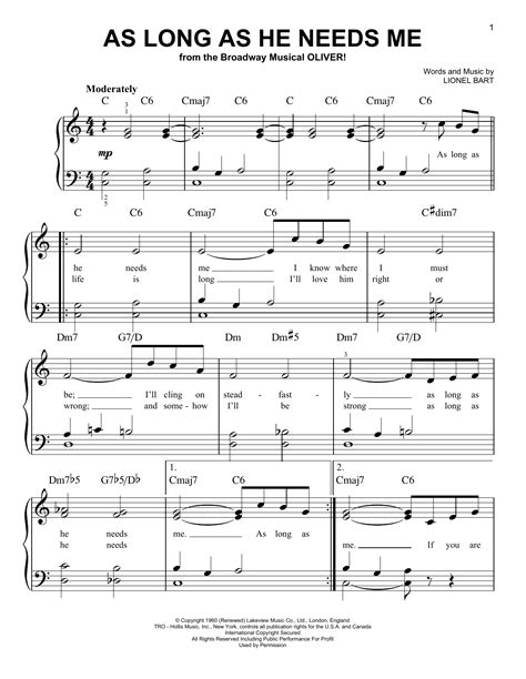 As Long As He Needs Me Sheet Music Direct