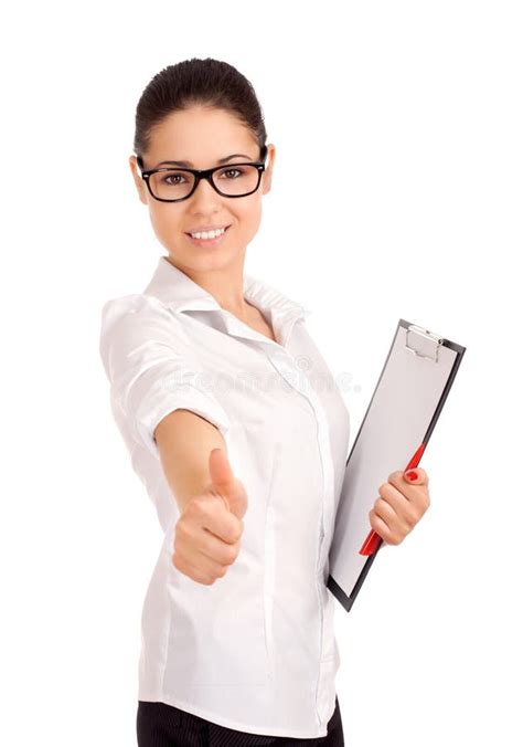 Smiling Business Woman Holding Clipboard Stock Image Image Of Person